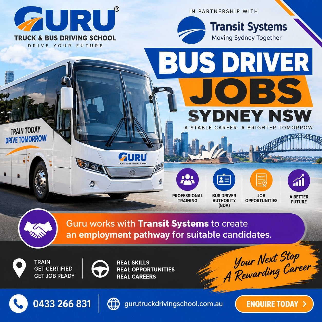 Bus driver jobs Sydney NSW with Guru Truck Driving School and Transit Systems employment pathway